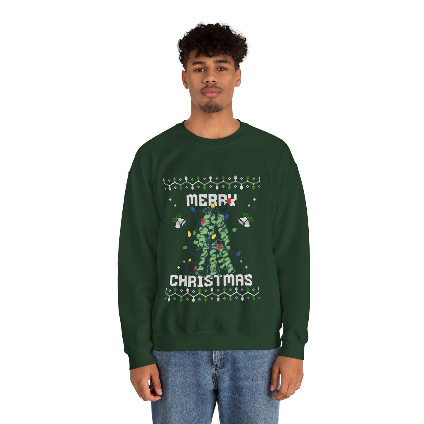 Protein Structure Christmas Tree Sweatshirt — 'Merry Christmas' Holiday Crewneck