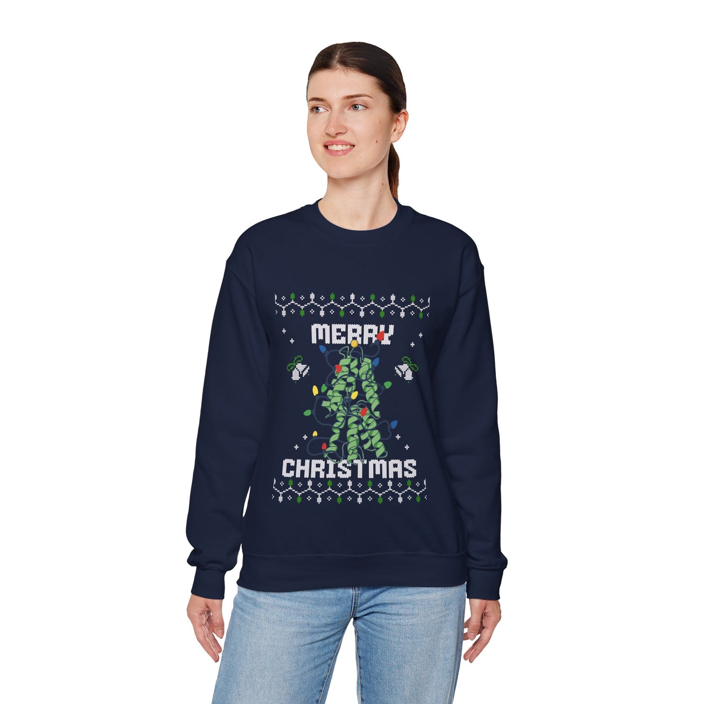 Protein Structure Christmas Tree Sweatshirt — 'Merry Christmas' Holiday Crewneck